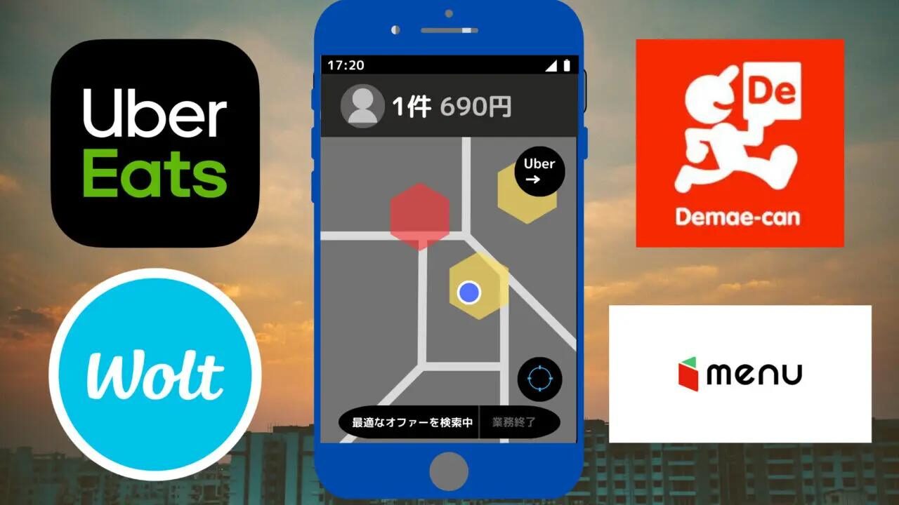 フードデリバリー業界4社同時オンラインのスマホ画像イメージ