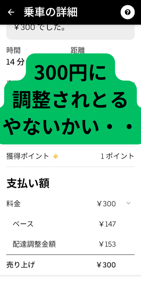 Uber Eats 報酬内訳のスクショ