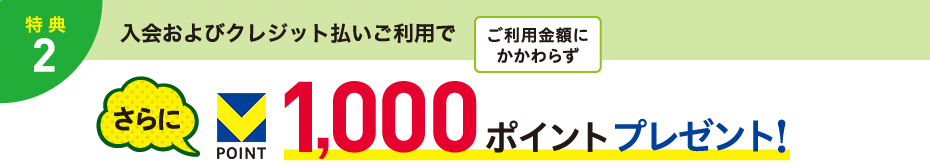 入会およびクレジット払いの利用でVポイント1000ポイントプレゼントキャンペーンの説明